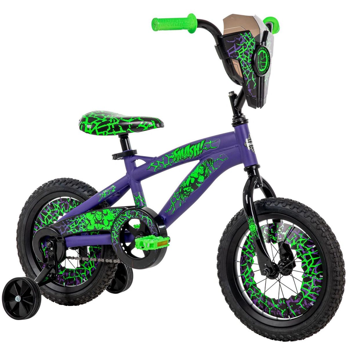 NEUF..Vélo 14 pouces Marvel The Hulk pour garçons, violet/vert, par Huffy