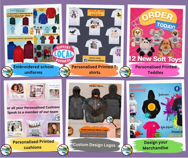 A range of printed products from clothing to gifts 