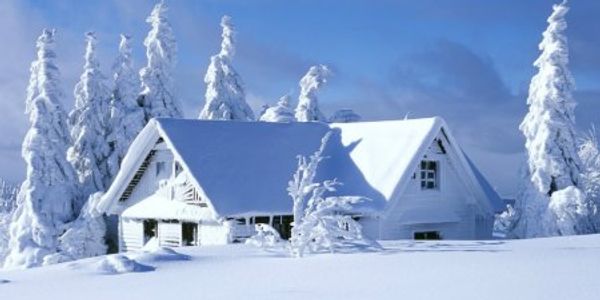 House covered in snow, home security check, four seasons for paws