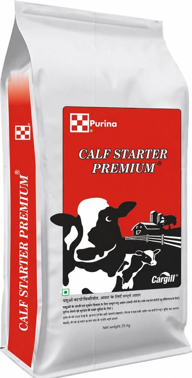 Bag of Purina Calf Starter Premium feed weighing 25 kg.