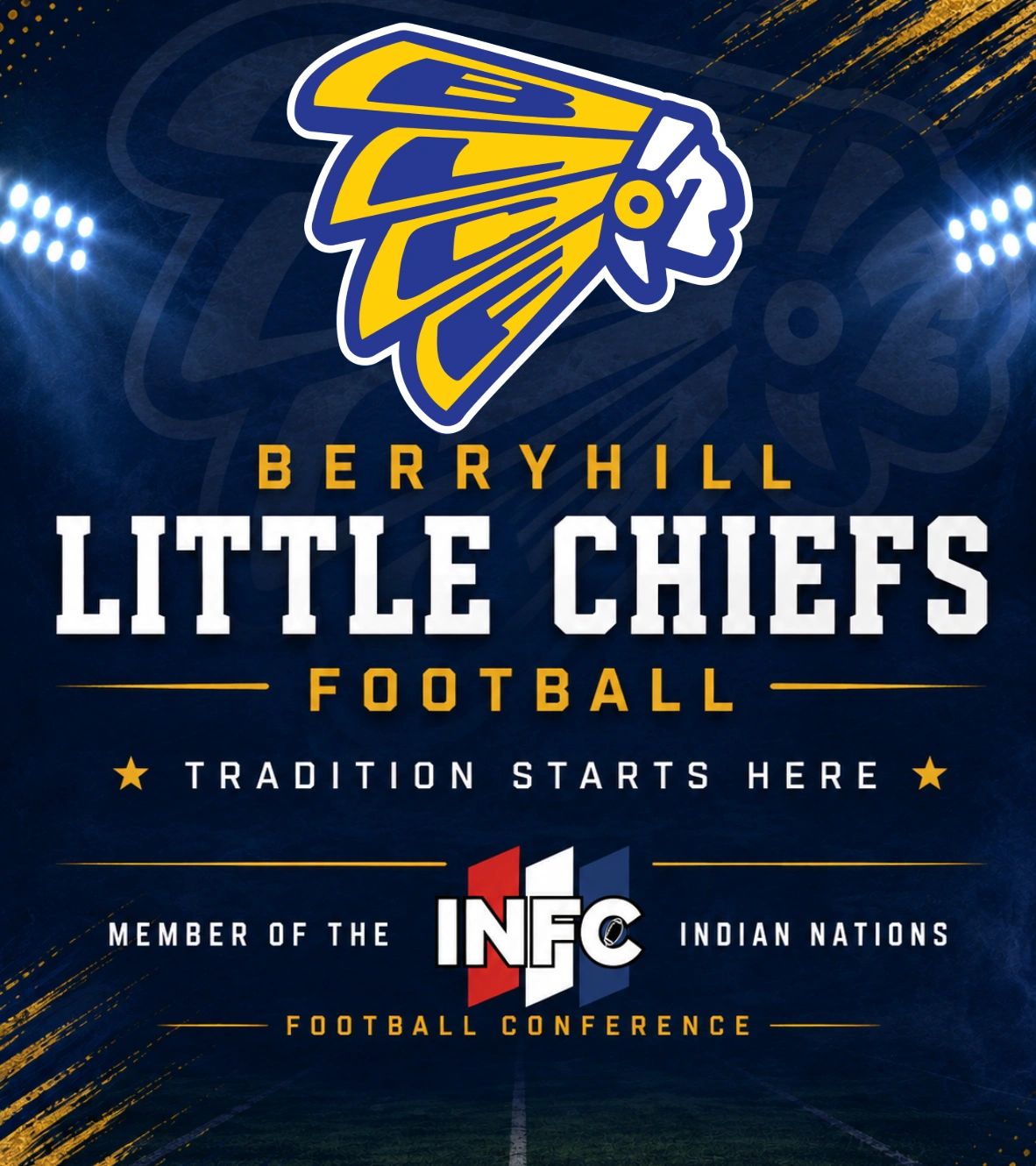 Berryhill Little Chiefs football team graphic with INFC membership.