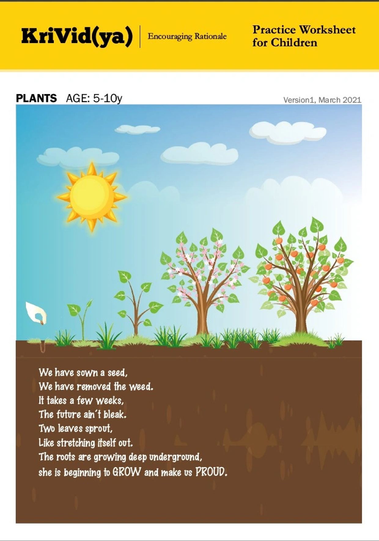 Illustration of plant growth stages with a poem for kids.