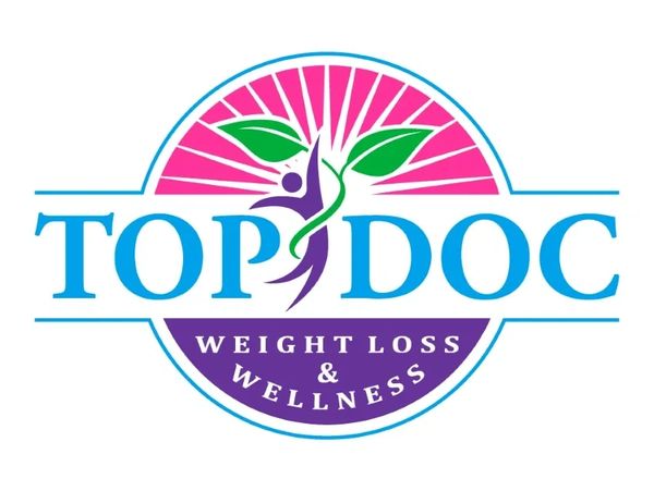 Logo for Top Doc Weight Loss & Wellness with vibrant colors and a human figure.