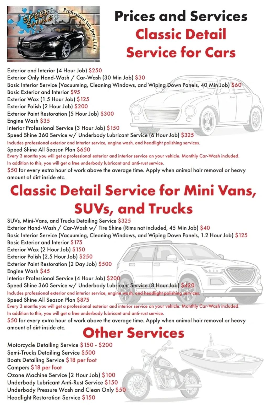 Prices and services classic details service for car