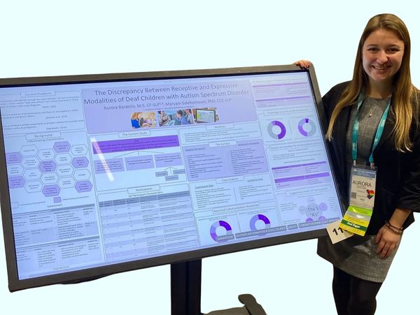 Aurora presenting at the American Speech-Language Hearing Association Conference, 2022. 