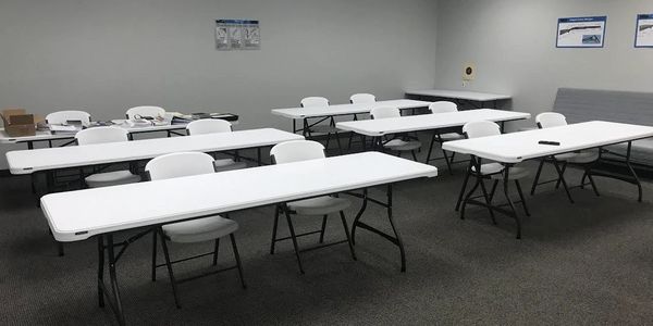 training room with tables and chairs