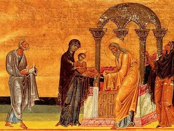 Medieval religious painting of a biblical scene.