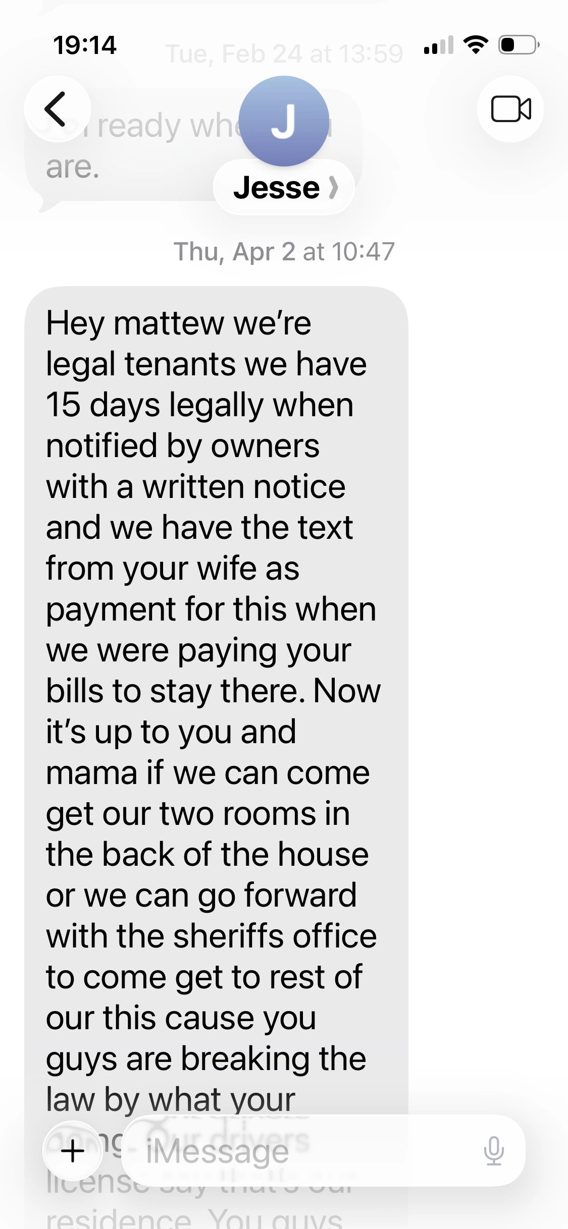 Tenant threatens legal action over property dispute and demands access to rooms.
