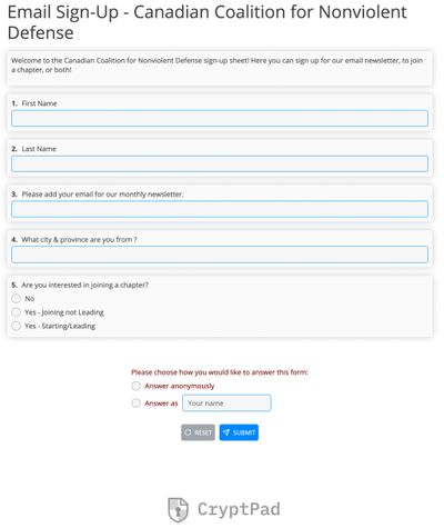 Screenshot of the CrypPad form