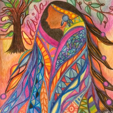 Adsila is an Indigenous inspired Art Drawing. Vivid colors accent her beauty.