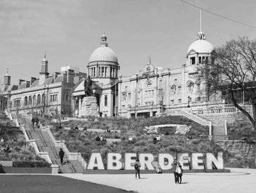 An image of the Union Terrace Gardens in Aberdeen City centre, looking towards His Majesty's Theatre.