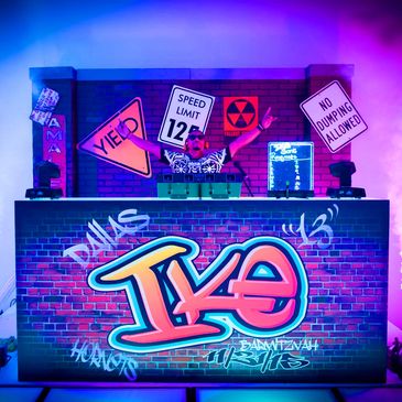 dj booth decor, party decor, graffiti themed decor, backlit  graphic, Bar Mitzvah, Bat, Dallas