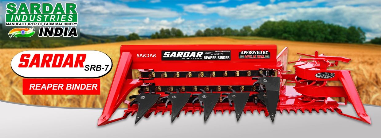सर्दार रीपर बाइंडर मशीन गेहूं कटाई करते हुए
ट्रैक्टर चालित रीपर बाइंडर कृषि मशीन