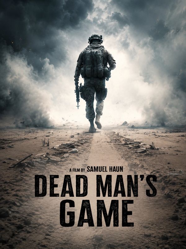 Soldier walking into smoke in war zone poster.
