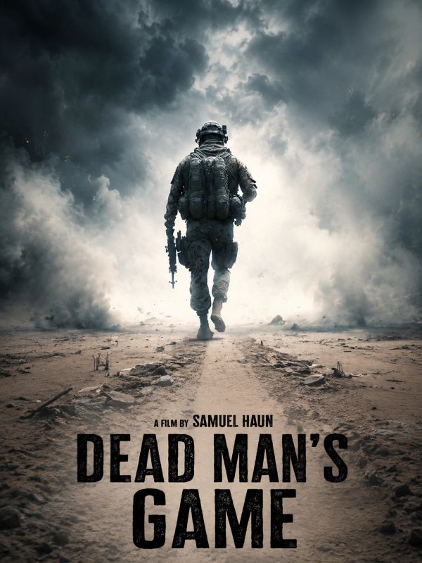 Soldier walking through smoke in "Dead Man's Game" poster.