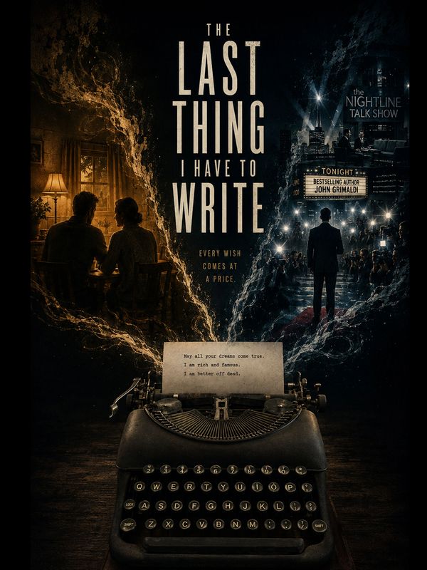 Movie poster for The Last Thing I Have to Write with a typewriter and split scenes.