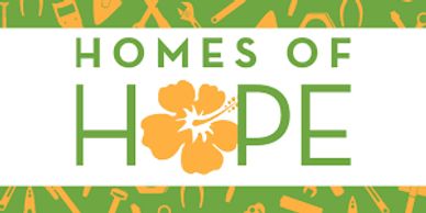 Logo with 'Homes of Hope' and a hibiscus flower in the word 'Hope'.