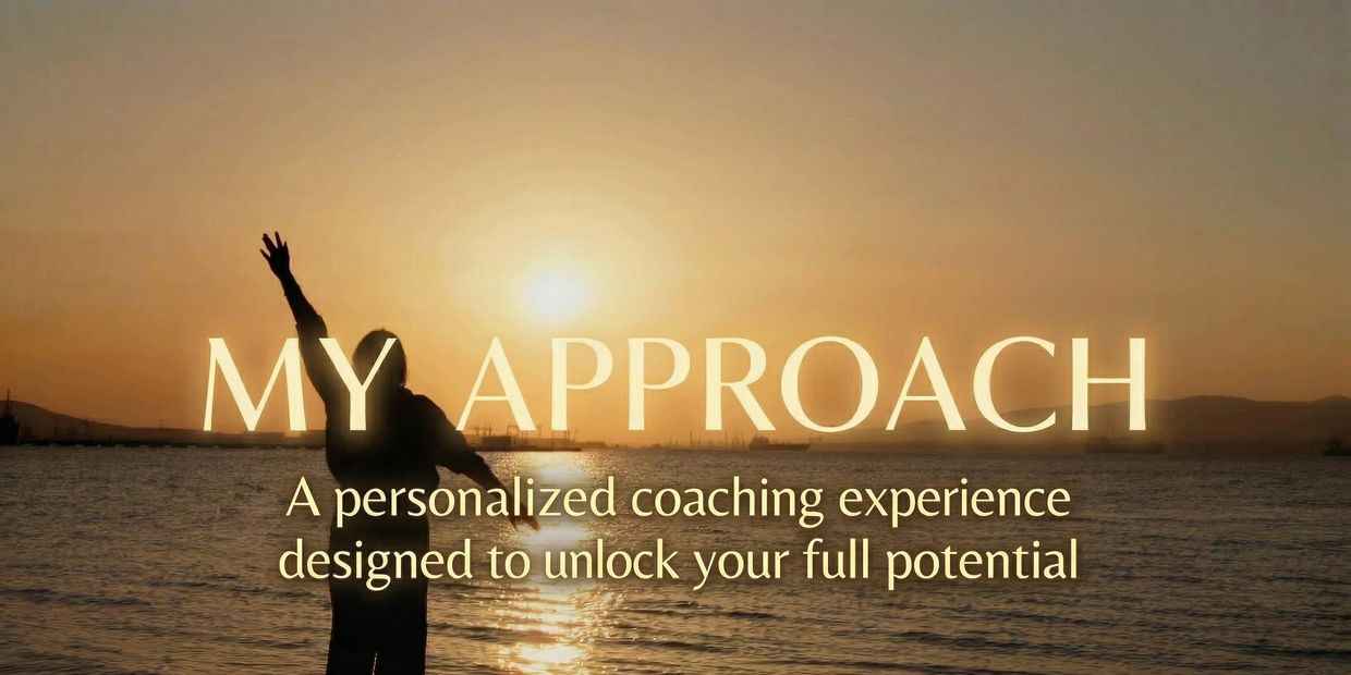 Silhouette at sunset with inspiring coaching message about unlocking potential.
