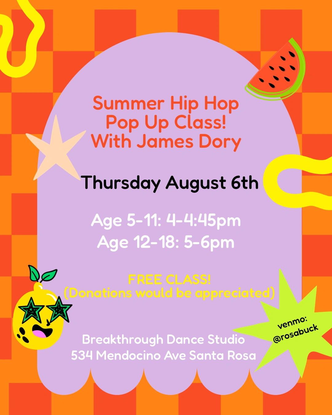 Summer Hip Hop pop up dance class in Santa Rosa.