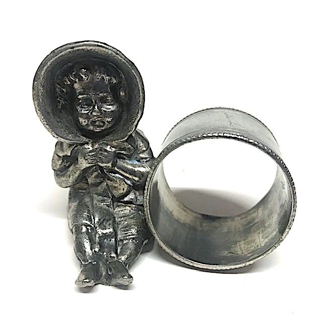 Victorian Quadruple Silver Plate Antique Kate Greenaway Style Girl In Bonnet  Napkin Ring - Barbour Silver Company
