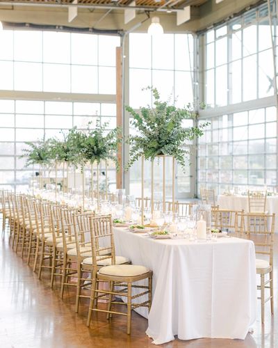 Wedding reception, all greenery wedding with white and gold accents