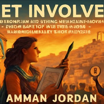 A woman holds a pen and notebook, encouraging involvement in Amman, Jordan.