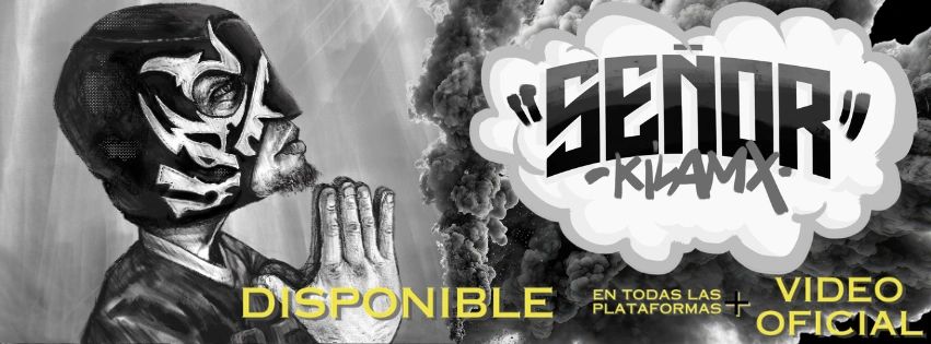 una caricatura dibujada en blanco y negro de kilamx con su mascara de luchador rezando