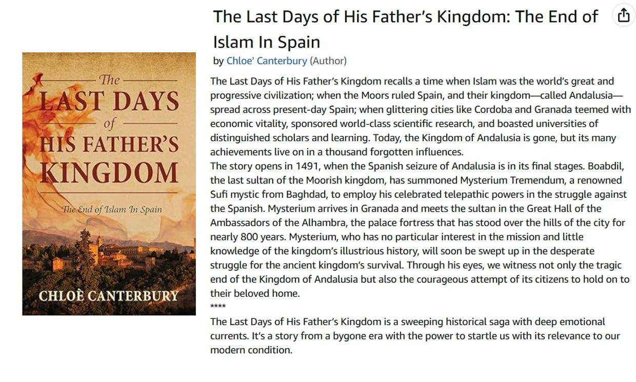 Book cover and summary of "The Last Days of His Father’s Kingdom" by Chloe Canterbury.