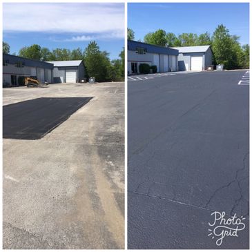 Before and after asphalt patch and seal coat