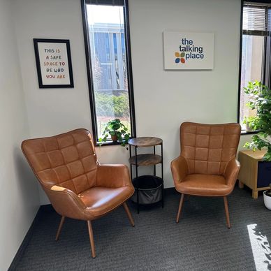 Speech Therapy in Minneapolis. Pictures of comfy chairs in The Talking Place office. 