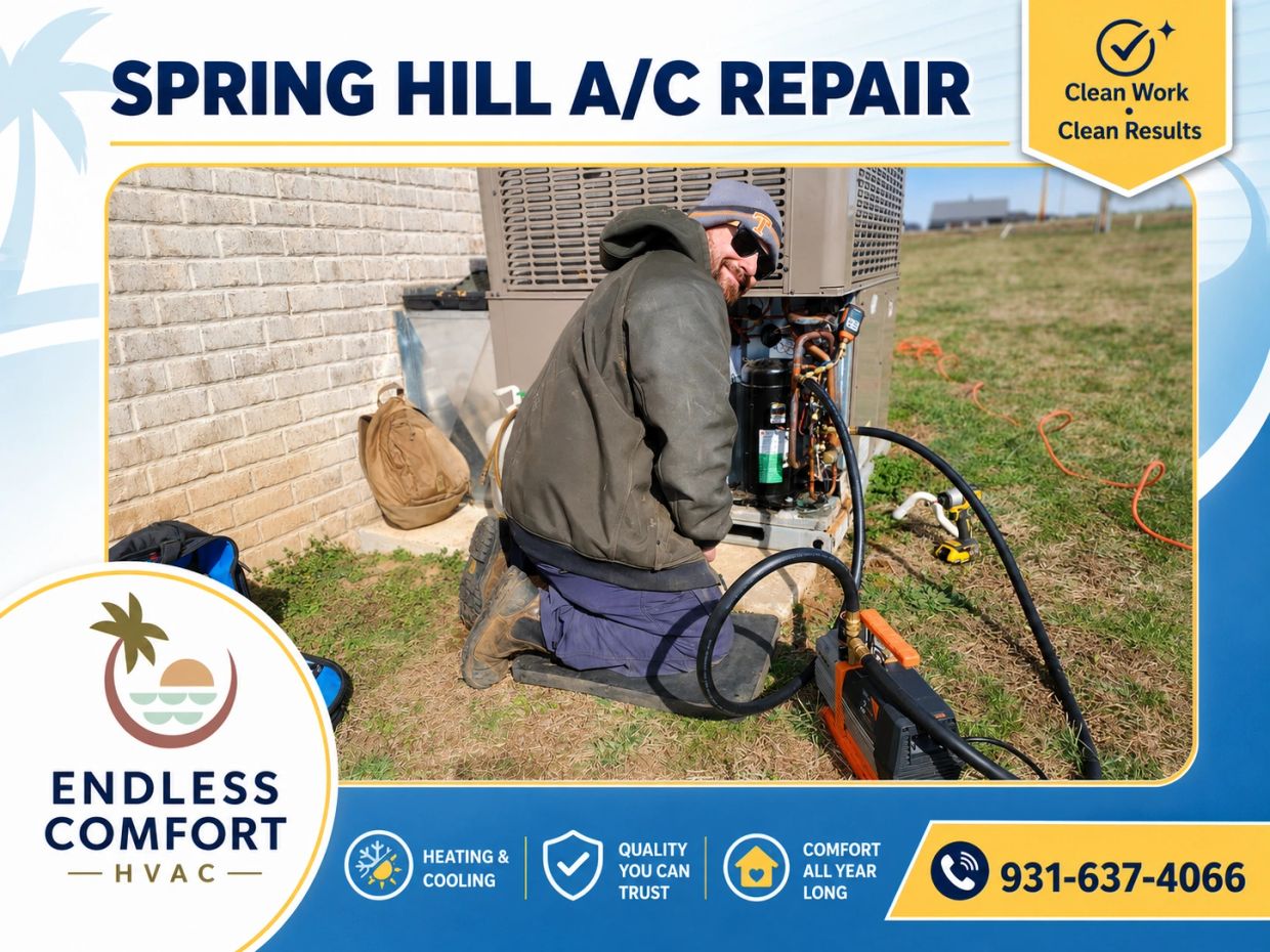 Technician repairing an A/C unit outdoors.