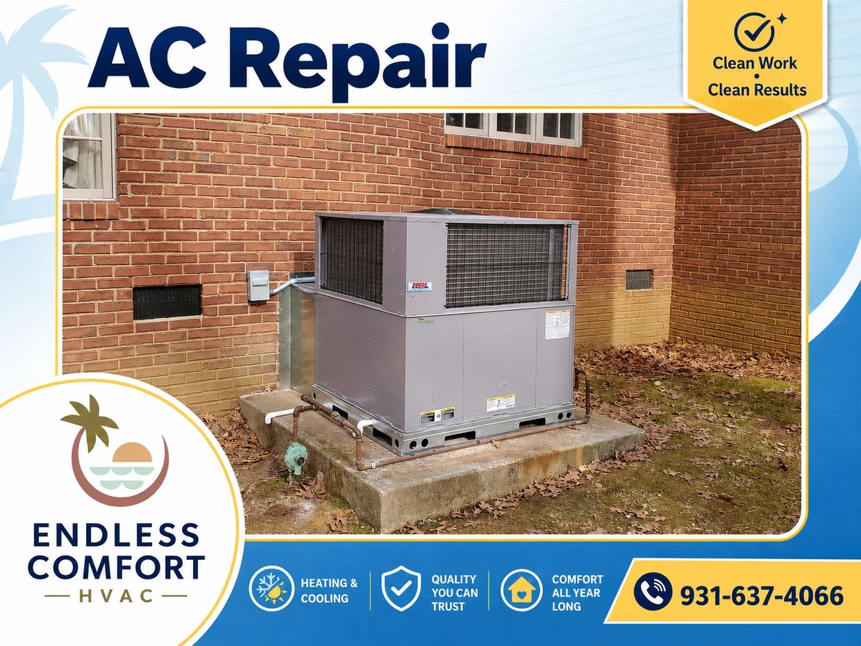 Packaged HVAC unit installed in a brick home for reliable heating and cooling in Middle Tennessee.