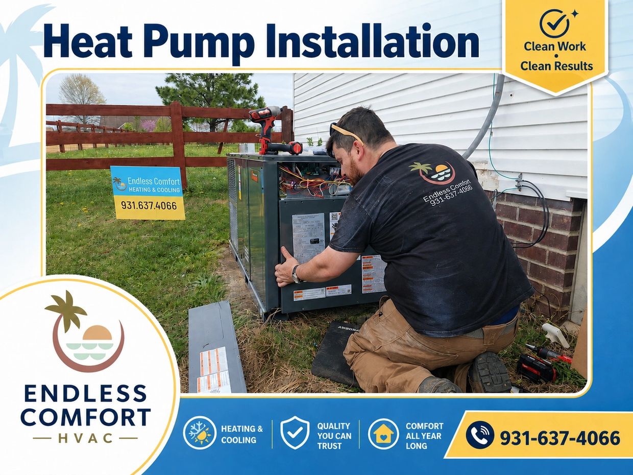 Professional heat pump installation in Chapel Hill TN by Endless Comfort HVAC technician