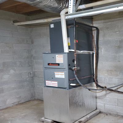 A newly installed Amana 90 percent gas furnace.