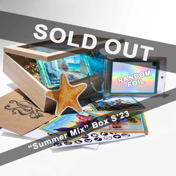 Sold Out" "Summer Mix" Box mermaid trading cards. Limited Mermazing collector card collection.