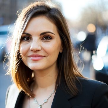 Confident woman with a gentle smile outdoors in natural light.