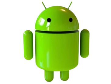 Green Android robot mascot with antennae and limbs.