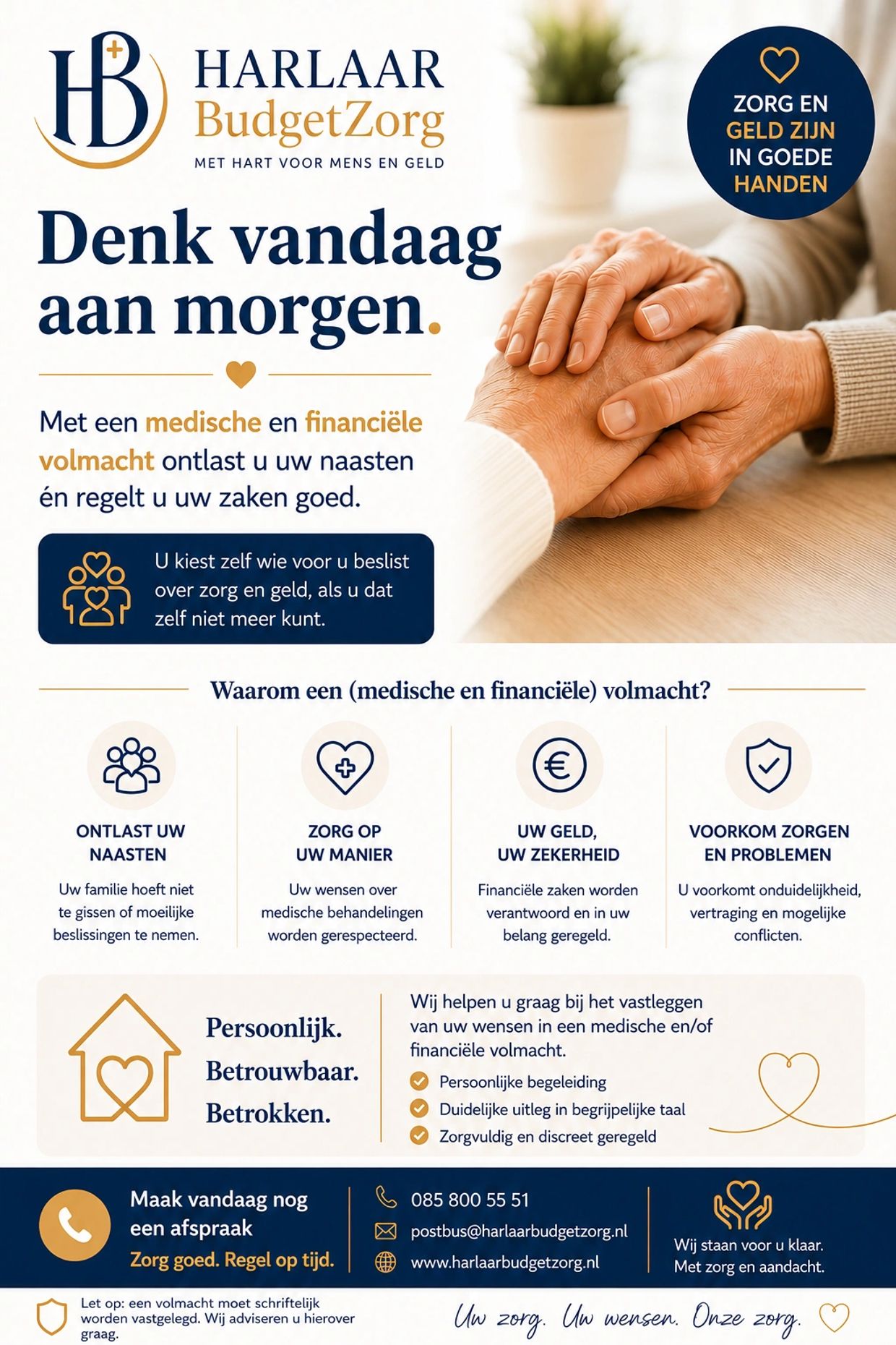 Advertentie voor medische en financiële volmachten bij Harlaar BudgetZorg.