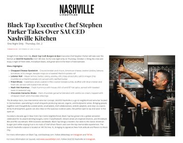 Black Tap's Chef Stephen Parker leads SAUCED Nashville Kitchen takeover.