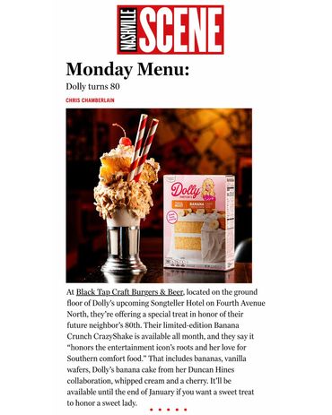Black Tap Dolly Parton CrazyShake spotlighted in Nashville Scene — Jim Havey PR publicity