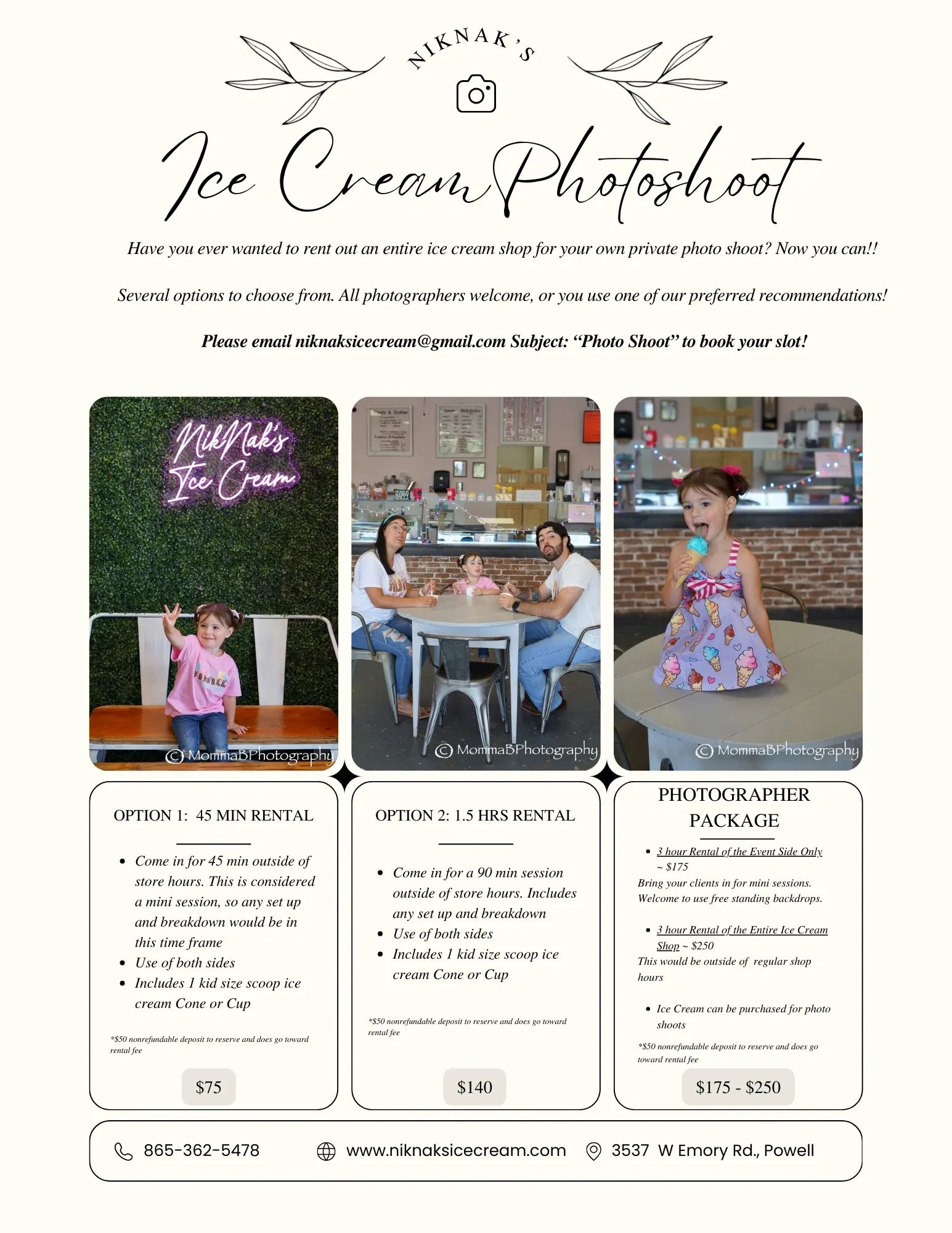 Rent the Shop Photo Shoot Flyer
