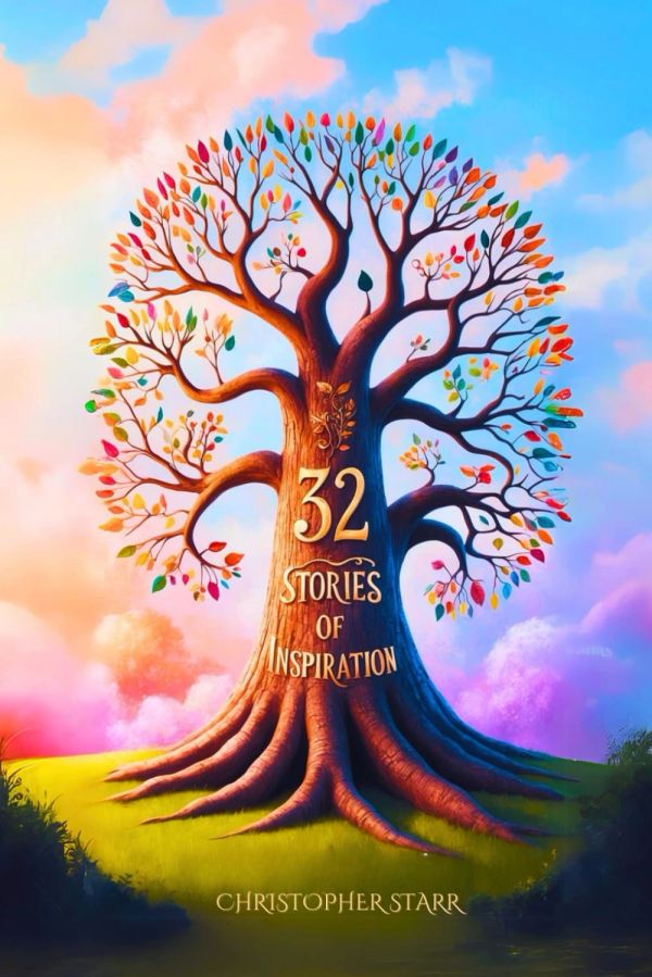 A colorful inspirational tree artwork with the text '32 Stories of Inspiration'.