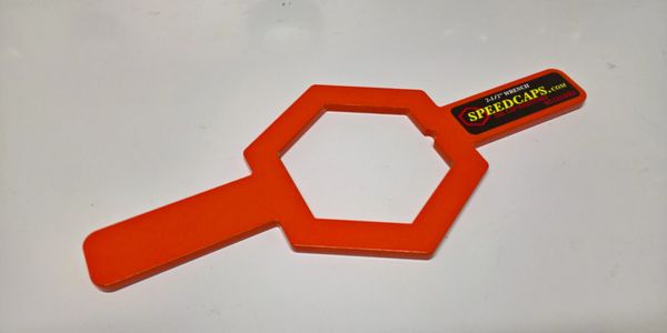An orange label