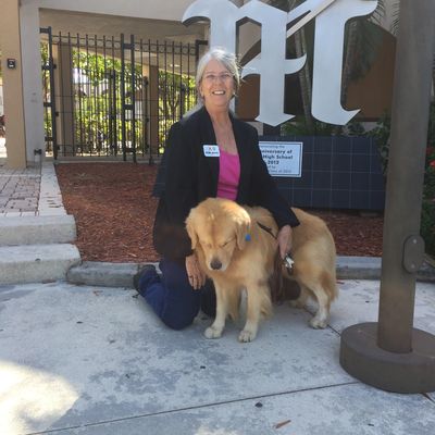 CGR and Bobbi at Mariner High School, Cape Coral Florida ," presentation on dogs with disabilities".