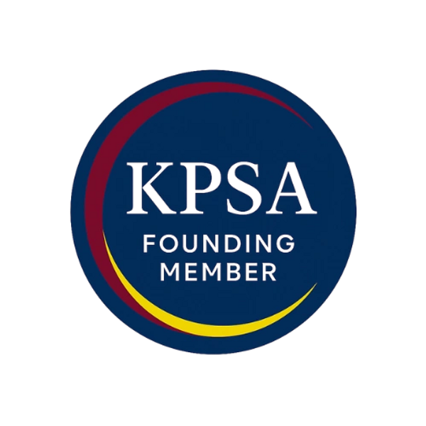 KPSA founding member emblem with blue, red, and yellow colors.