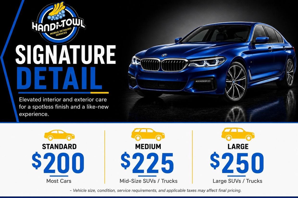 Price list for mobile car detailing services by Handi-Towl.