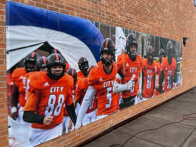 Sturdy banner used to personalize athletic facilities and great for indoor or outdoor use. 