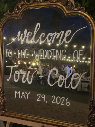 Wedding welcome sign for Tori and Cole, May 29, 2026.