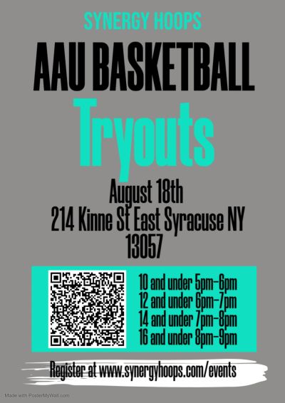 Synergy Hoops AAU Basketball tryouts on August 18th in Syracuse, NY.