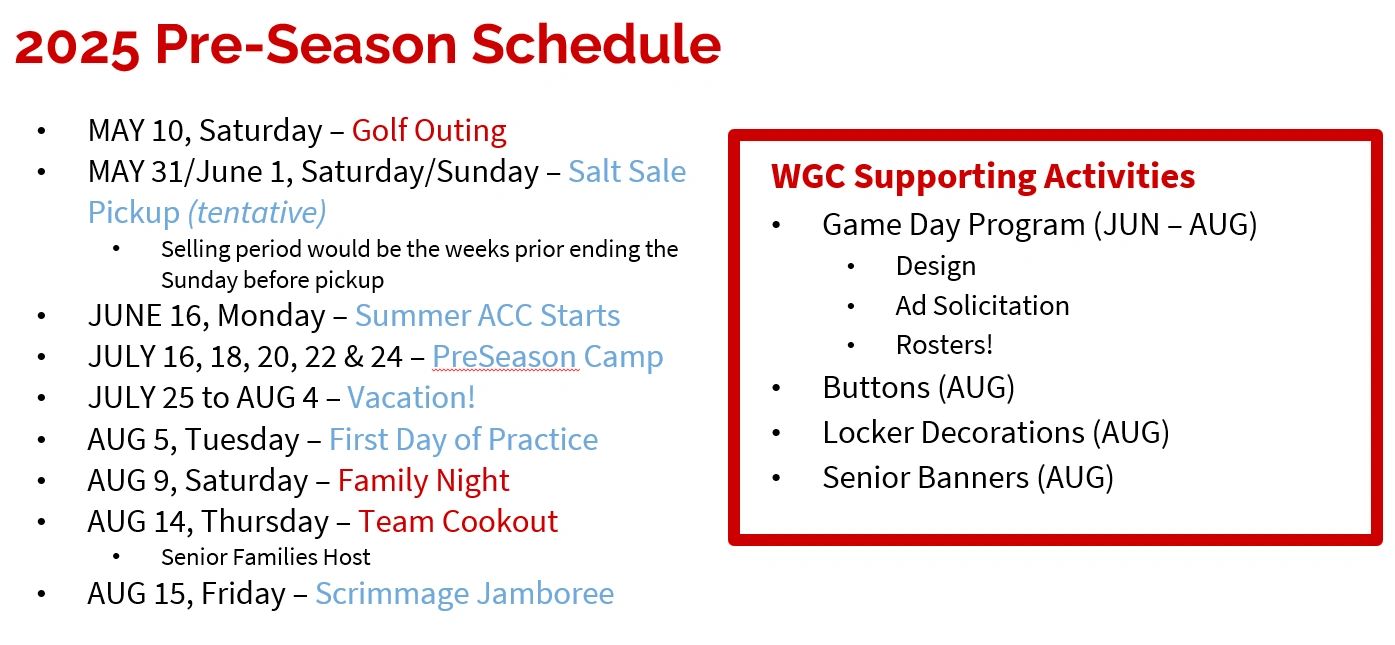 2024 Varsity Schedule